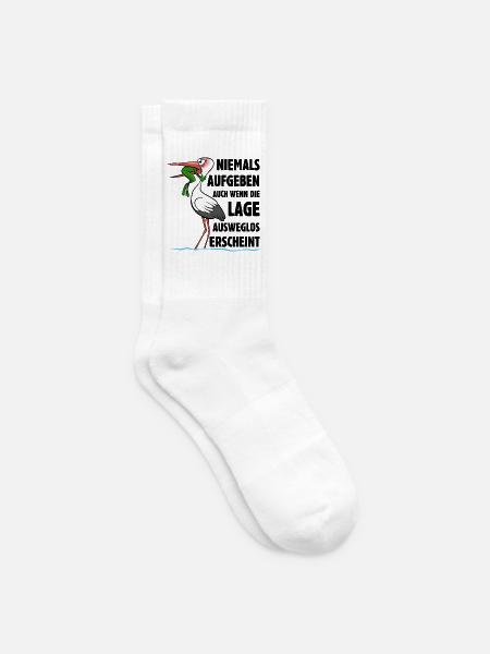 Frosch und Storch - Niemals Aufgeben - Spruch - Tennissocken - Weiß