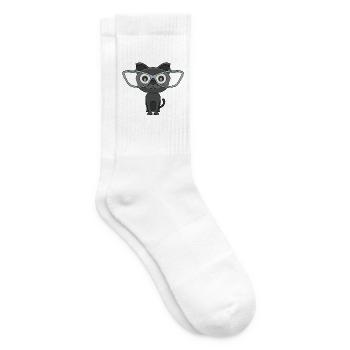 Süße schwarze Katze mit Nerd-Brille - Tennissocken - Weiß - Rechts