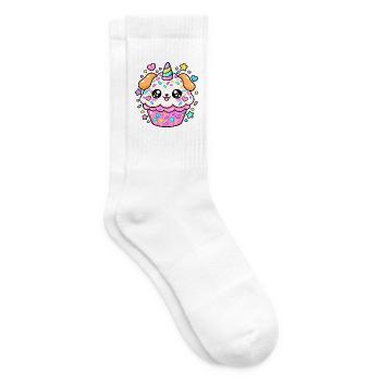 Leuchtender Kawaii-Einhorn-Cupcake - Tennissocken - Weiß - Rechts
