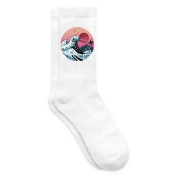 Retro Sunset Wave mit Palme - Tennissocken - Weiß - Rechts