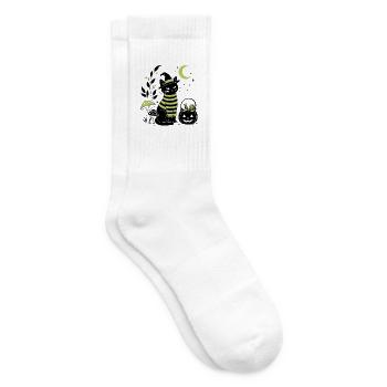 Hexenkatze mit Kürbiseimer – Cute Halloween Katze - Tennissocken - Weiß - Rechts