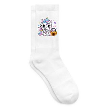 Einhorn-Mumie und Kürbis-Kawaii - Tennissocken - Weiß - Rechts