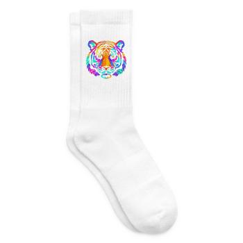 Farbenfroher Tiger für Männer, Frauen, Kinder, Wildtier, Tier - Tennissocken - Weiß - Rechts