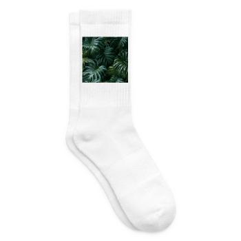 Dunkelgrünes tropisches Laub - Tennissocken - Weiß - Rechts