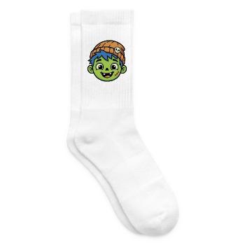 Cartoon-Zombie-Junge mit blauen Haaren und Mütze - Tennissocken - Weiß - Rechts