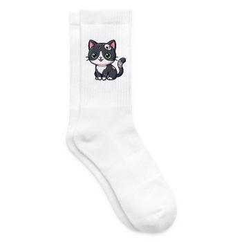 Niedliche Cartoon-Zombiekatze mit Stichen, Totenkopf-Tattoo - Tennissocken - Weiß - Rechts