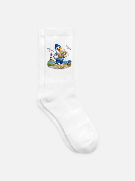 Küstenmöwe Mopsi mit Sandwich - Tennissocken - Weiß