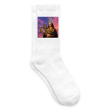 Modernes Porträt mit Sonne und Eulen - Tennissocken - Weiß - Rechts