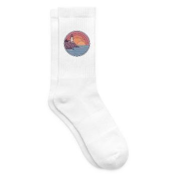 Küstenleuchtturm Sonnenuntergang Patch - Tennissocken - Weiß - Rechts