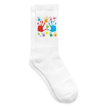 Mehrfarbige Handabdrücke - Tennissocken - Weiß - Rechts