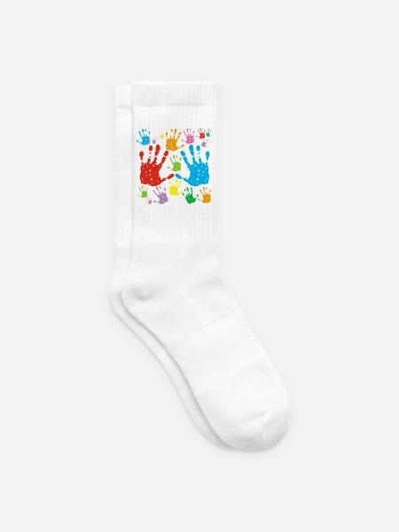 Mehrfarbige Handabdrücke - Tennissocken - Weiß