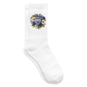 Blau-weißes Porzellanherz mit Blumen - Tennissocken - Weiß - Rechts