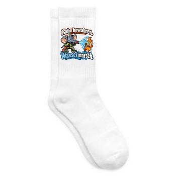 Feuerwehr-Elefant – Ruhe bewahren, Wasser marsch - Tennissocken - Weiß - Rechts