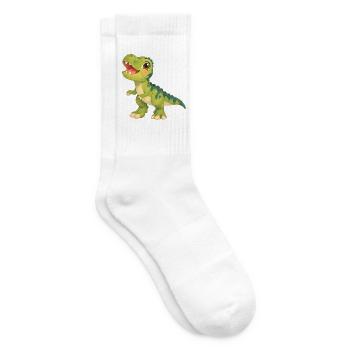 Fröhlicher T‑Rex unterwegs – grüner Dinosaurier - Tennissocken - Weiß - Rechts