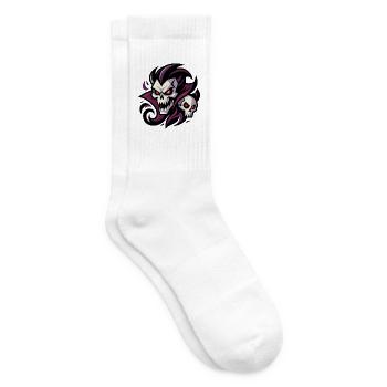 Unheimliche Totenköpfe mit leuchtend roten Augen, gotische Kunst - Tennissocken - Weiß - Rechts