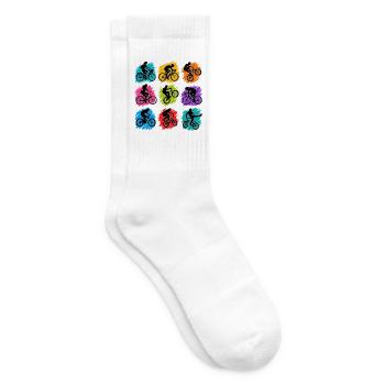 Bunte Radfahrer in abstrakten Splittern - Tennissocken - Weiß - Rechts