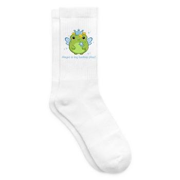 Süße Frosch Fee in blau mit lustigem Spruch - Tennissocken - Weiß - Rechts
