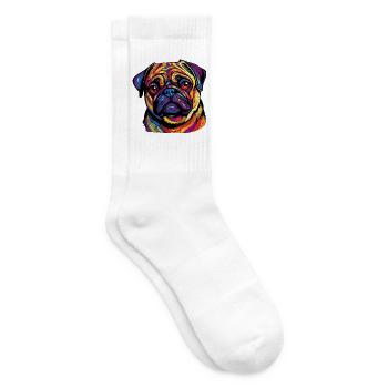 Farbexplosion Pug Portrait - Tennissocken - Weiß - Rechts