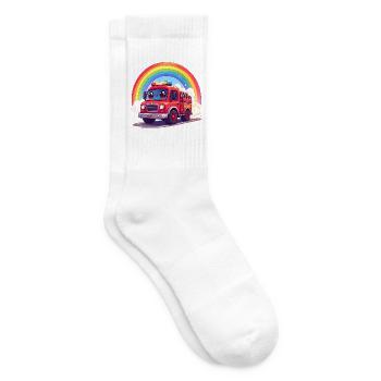 Kawaii Feuerwehr mit Regenbogen und Rauch Shirt - Tennissocken - Weiß - Rechts