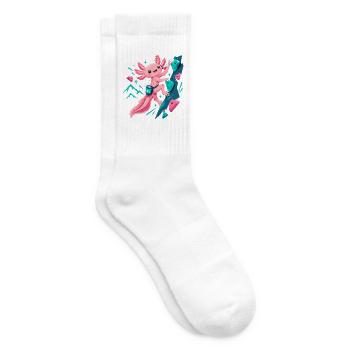Süßes Axolotl beim Bouldern Motiv - Tennissocken - Weiß - Rechts