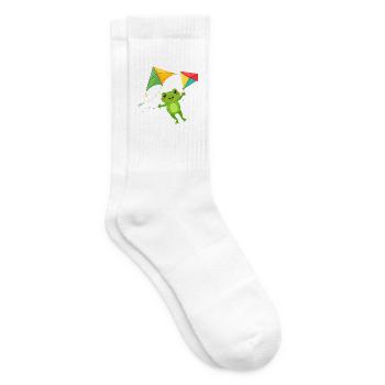 Grüner Comic Frosch mit zwei Flugdrachen Shirt - Tennissocken - Weiß - Rechts