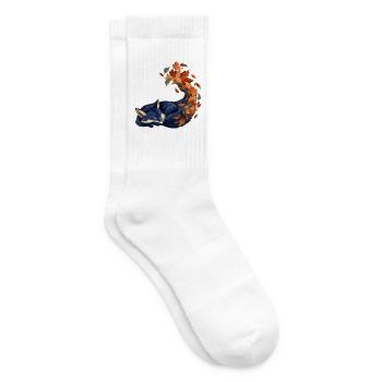 Schlafender Blaufuchs mit Herbstblättern - Tennissocken - Weiß - Rechts