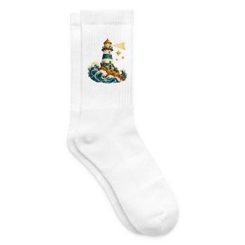 Aquarell Leuchtturm auf den Wellen - Tennissocken - Weiß - Rechts