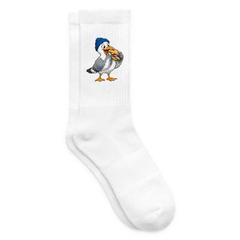 Möwe mit Beanie & Fischbrötchen – Küste - Tennissocken - Weiß - Rechts