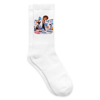 Wissenschaftler lächelt im farbenfrohen Labor - Tennissocken - Weiß - Rechts