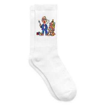 Bunter Maler mit Farbspritzern - Tennissocken - Weiß - Rechts