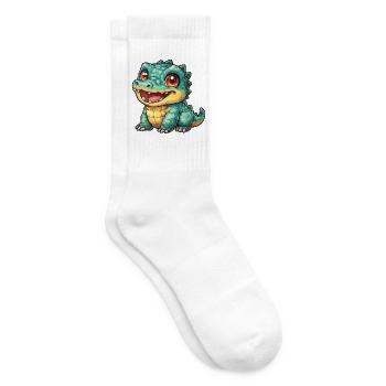 Fröhlicher Krokodil Dino mit großen Augen - Tennissocken - Weiß - Rechts