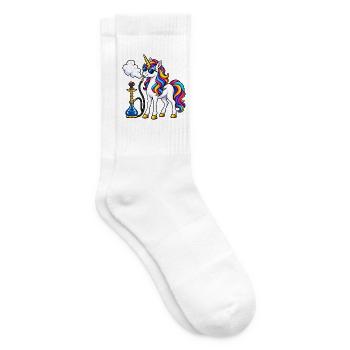 Einhorn mit Shisha – Fantasievolles Motiv - Tennissocken - Weiß - Rechts