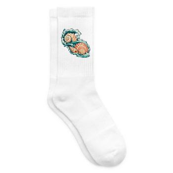 Muscheln auf einem Ozeanband - Tennissocken - Weiß - Rechts