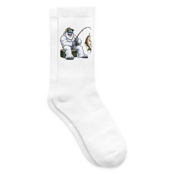 Fröhlicher Yeti beim Angeln – Lustiges Outdoor Mot - Tennissocken - Weiß - Rechts