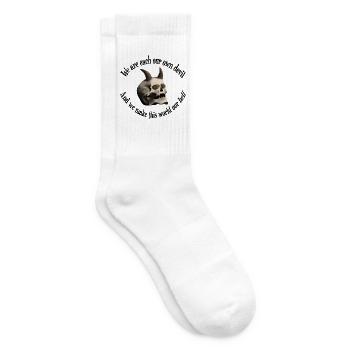 We are each our own devil - Totenkopf mit Hörnern - Tennissocken - Weiß - Rechts