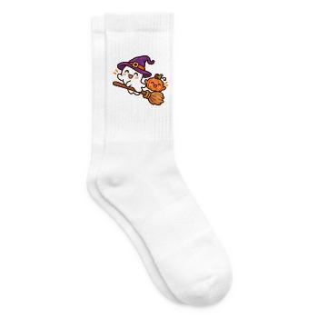 Süßer Hexengeist auf Besen – Halloween - Tennissocken - Weiß - Rechts