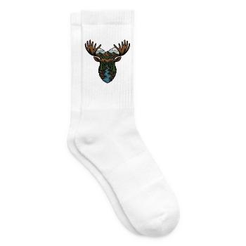 Elch Wald Fluss Landschaft Wildnis Vektor Shirt - Tennissocken - Weiß - Rechts