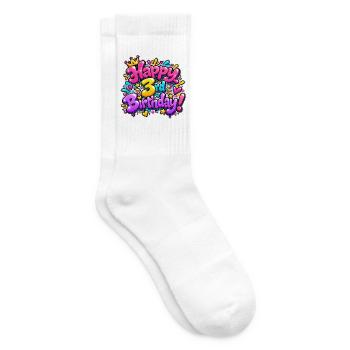 Herzlichen Glückwunsch zum 3. Geburtstag Graffiti: Pink Party Queen! - Tennissocken - Weiß - Rechts