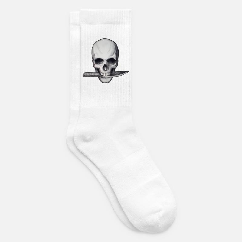 Crâne avec couteau dans la bouche - Chaussettes de tennis - blanc