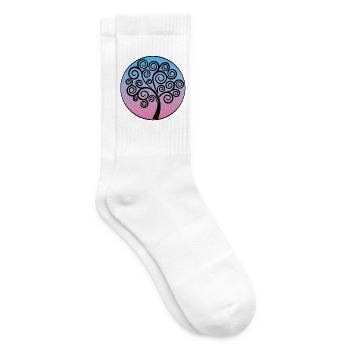 Schwarzer Baum des Lebens auf blauem und rosa Hintergrund - Tennissocken - Weiß - Rechts