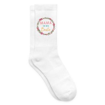 Mama ist die Beste! Floral, bunt, personalisierbar - Tennissocken - Weiß - Rechts