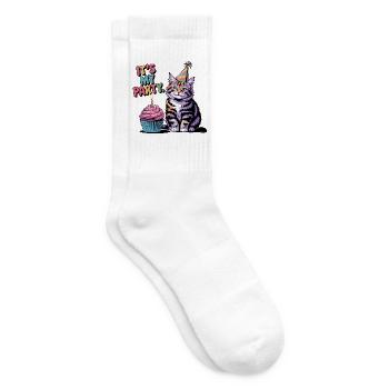 Birthday Cat - Tennis socks - white - Right