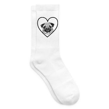 Mops In Einem Herzzeichnenden Hund - Tennissocken - Weiß - Rechts