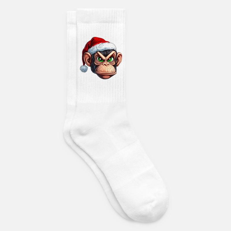 Affe mit Weihnachtsmütze :) - Tennissocken - Weiß