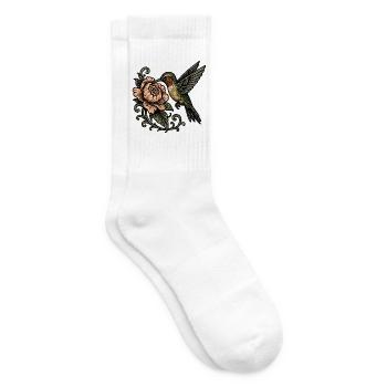 Hummingbird with Rose Vintage Tattoo - Tennis socks - white - Right