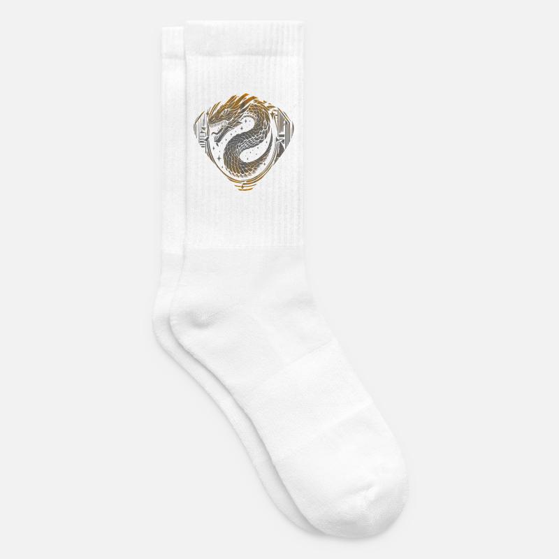 Celestial Dragon Serpent - Cosmic Gold & Silver  - Tennis socks - white