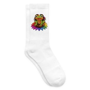 Rasta Frosch auf Sonnenblumeblüte Peace Zeichen - Tennissocken - Weiß - Rechts