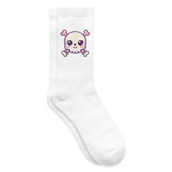Niedlicher Kawaii-Schädel mit gekreuzten Knochen und rosa Bögen - Tennissocken - Weiß - Rechts