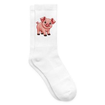 Niedliches Schwein im Stickerei-Look   - Tennissocken - Weiß - Rechts