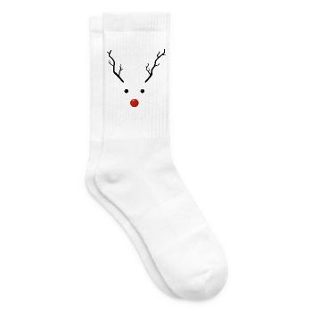 Rentier süß minimalistisch mit roter Nase  - Tennissocken - Weiß - Rechts